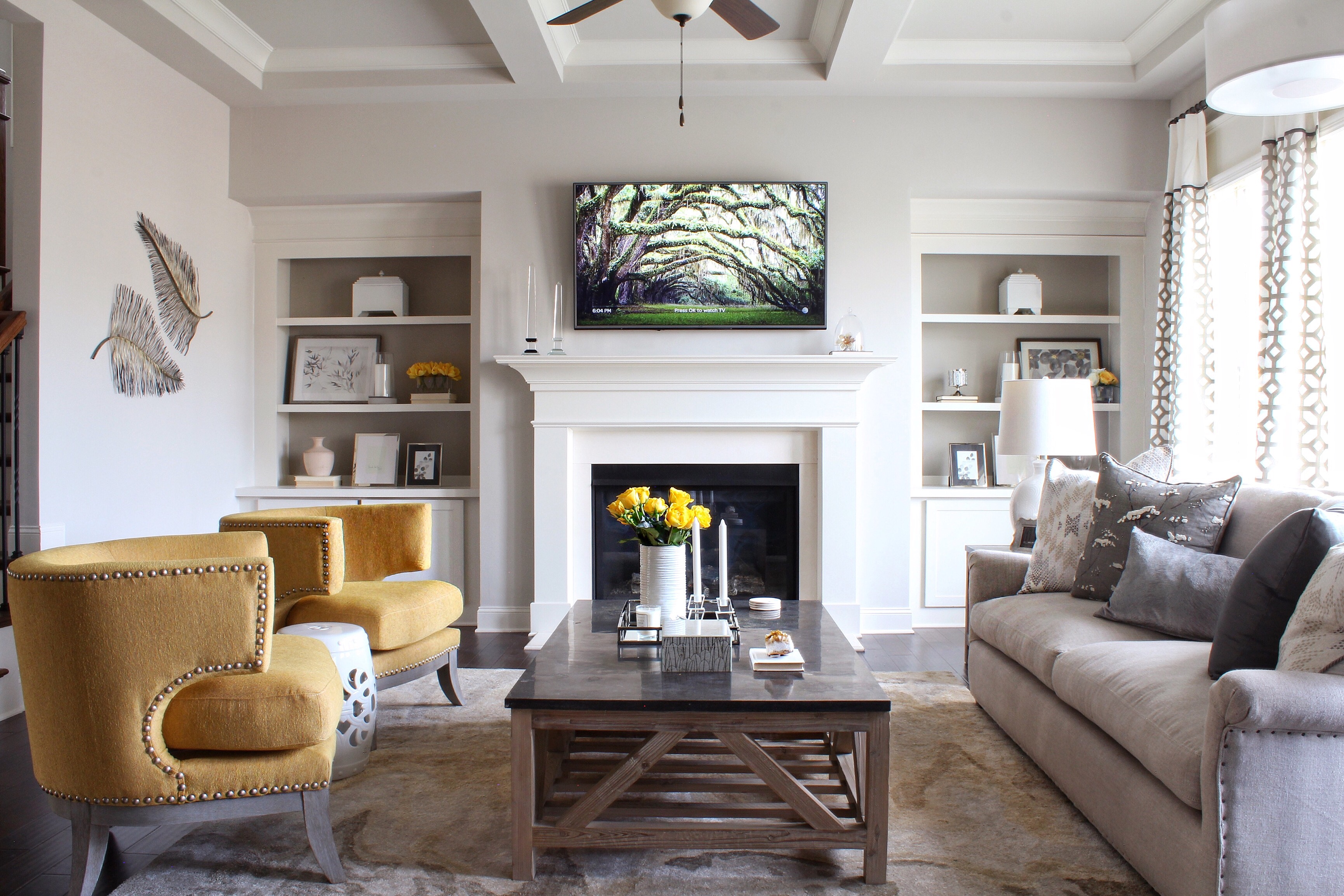 Gray and yellow living room erika ward interiors
